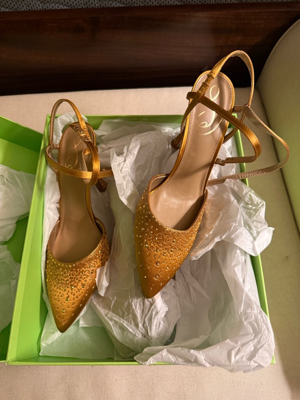 Sam Edelman Gold Pointed Toe Crystal Slingback Heels